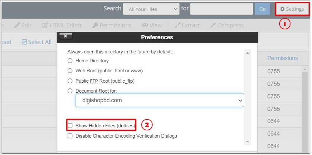 Show Hidden Files in cPanel Settings