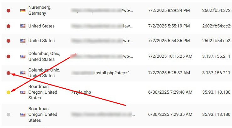 Wordfence Live traffic view