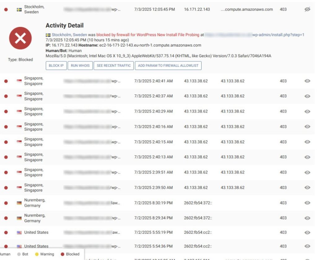 Wordfence Live Monitoring